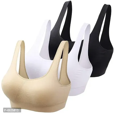Womens Cotton Stretchable Non-Padded Wire Free Air Sports Bra (Pack of 3)black,white,skin-thumb0