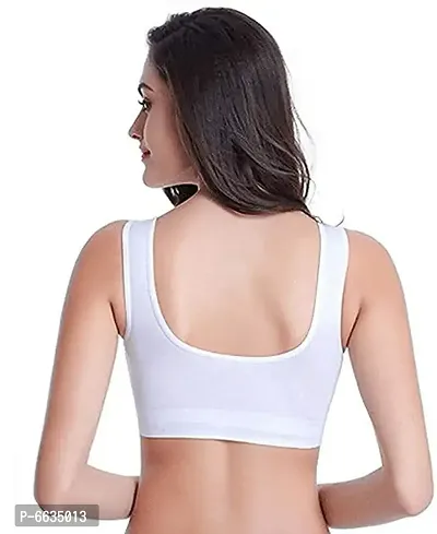 Womens Cotton Stretchable Non-Padded Wire Free Air Sports Bra (Pack of 3)black,white,skin-thumb4