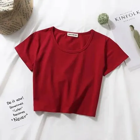 Solid Cotton Crop Top for Women