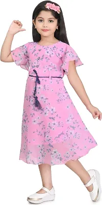 MEHZIN Girls Cotton Blend Below Knee Casual Printed Fit and Flare Dress-thumb3
