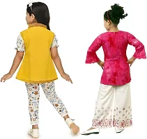 MEHZIN Girl's Polyester::Cotton Blend Text Print Casual Wear Top  Pant With Jacket And Top Trouser With Shrug (Pink,White  Yellow, 1-2 Years)-thumb1
