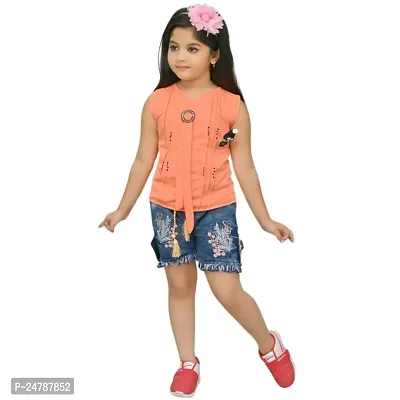 MEHZIN Girl's Cotton Silk Self Design::Printed Casual Wear Top  Shorts