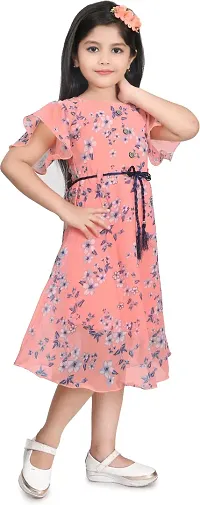 MEHZIN Girls Cotton Blend Below Knee Casual Printed Fit and Flare Dress-thumb1