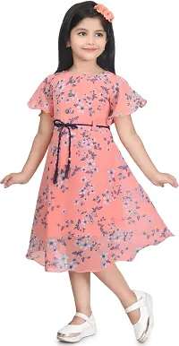 MEHZIN Girls Cotton Blend Below Knee Casual Printed Fit and Flare Dress-thumb3