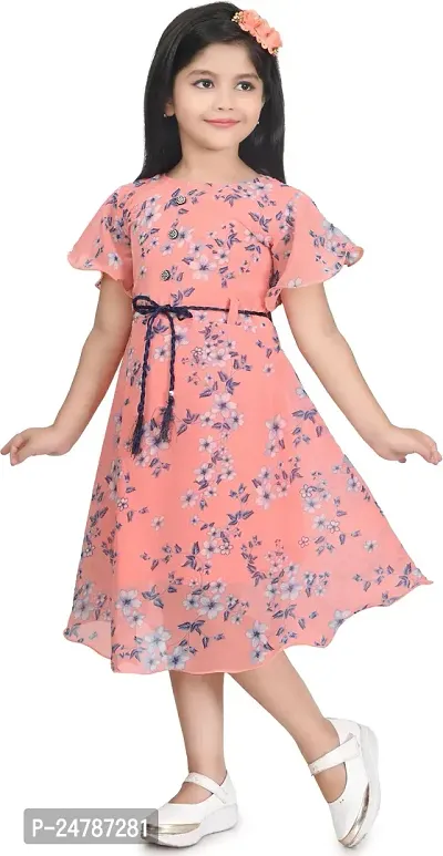 MEHZIN Girls Cotton Blend Below Knee Casual Printed Fit and Flare Dress-thumb4