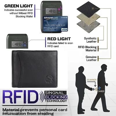 MEHZIN Men Formal Black Genuine Leather RFID Wallet With Key-Chain Combo Set (9 Card Slots)-thumb3