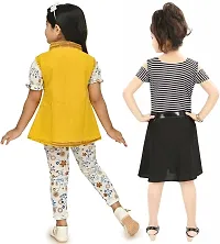 MEHZIN Girl's Polyester::Cotton Blend Striped Casual Wear Dress Jegging (Black,White  Yellow, 3-4 Years)-thumb1