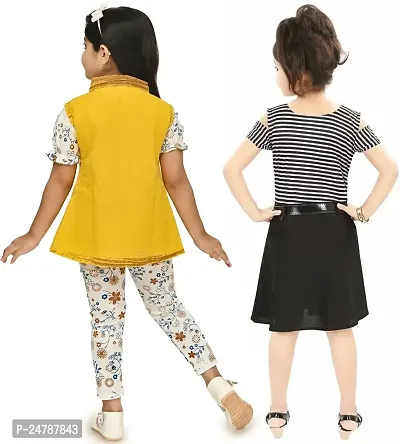 MEHZIN Girl's Polyester::Cotton Blend Striped Casual Wear Dress Jegging (Black,White  Yellow, 3-4 Years)-thumb2