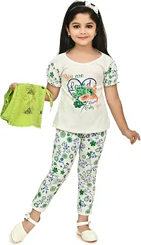 MEHZIN Girl's Cotton Blend Printed Casual Wear Top  Pant With Jacket (Green  White, 1-2 Years)-thumb3