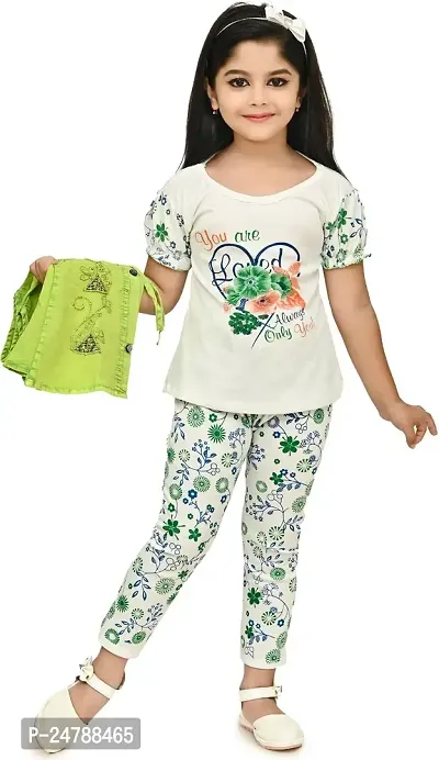 MEHZIN Girl's Cotton Blend Printed Casual Wear Top  Pant With Jacket (Green  White, 1-2 Years)-thumb4