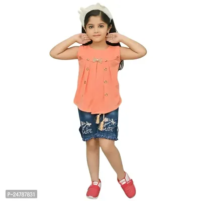 MEHZIN Girl's Cotton Silk Embellished Casual Wear Top  Shorts-thumb0