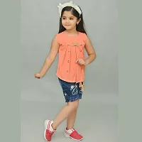 MEHZIN Girl's Cotton Silk Embellished Casual Wear Top  Shorts-thumb3