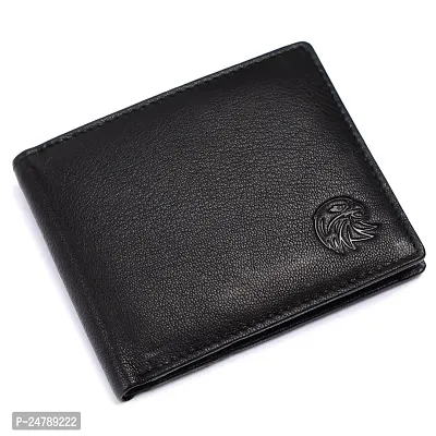 MEHZIN Men Solid Black Genuine Leather Wallet (6 Card Slots)