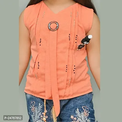 MEHZIN Girl's Cotton Silk Self Design::Printed Casual Wear Top  Shorts-thumb5