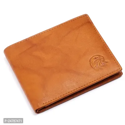 MEHZIN Men Formal Solid Tan Genuine Leather Wallet (3 Card Slots)