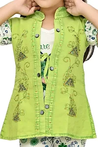 MEHZIN Girl's Cotton Blend Printed Casual Wear Top  Pant With Jacket (Green  White, 1-2 Years)-thumb4