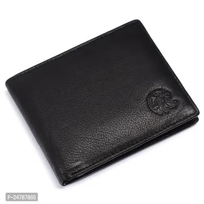 MEHZIN Men Formal Solid Black Genuine Leather Wallet (3 Card Slots)