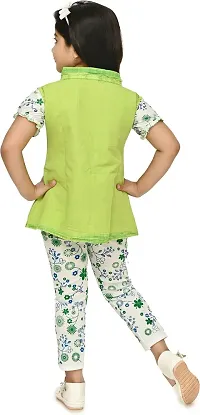 MEHZIN Girl's Cotton Blend Printed Casual Wear Top  Pant With Jacket (Green  White, 1-2 Years)-thumb1