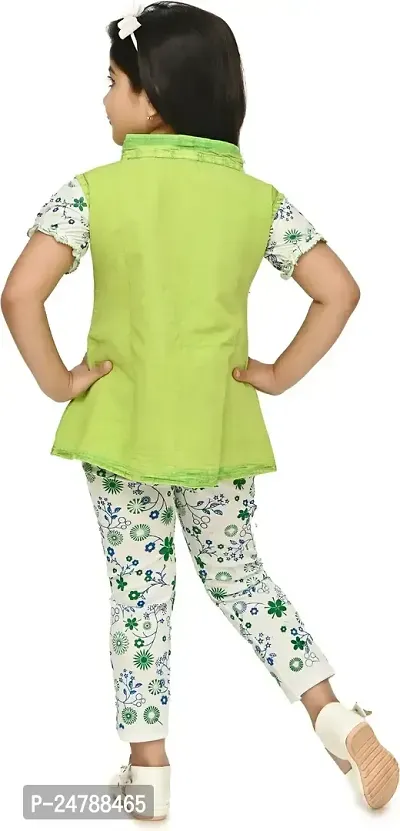 MEHZIN Girl's Cotton Blend Printed Casual Wear Top  Pant With Jacket (Green  White, 1-2 Years)-thumb2