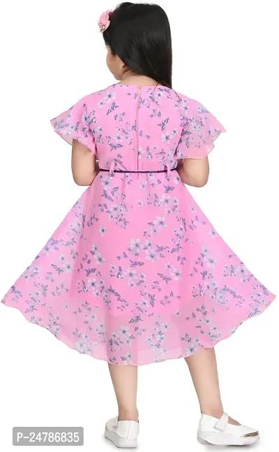 MEHZIN Girls Cotton Blend Below Knee Casual Printed Fit and Flare Dress-thumb3
