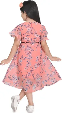 MEHZIN Girls Cotton Blend Below Knee Casual Printed Fit and Flare Dress-thumb2