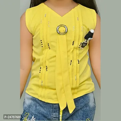 MEHZIN Girl's Cotton Silk Self Design::Printed Casual Wear Top  Shorts-thumb5