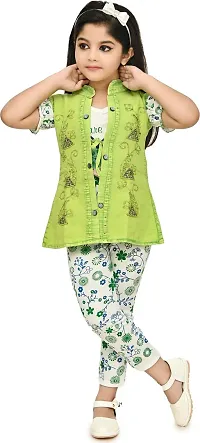 MEHZIN Girl's Cotton Blend Printed Casual Wear Top & Pant With Jacket