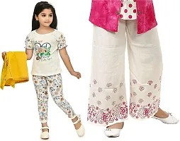 MEHZIN Girl's Polyester::Cotton Blend Text Print Casual Wear Top  Pant With Jacket And Top Trouser With Shrug (Pink,White  Yellow, 1-2 Years)-thumb4