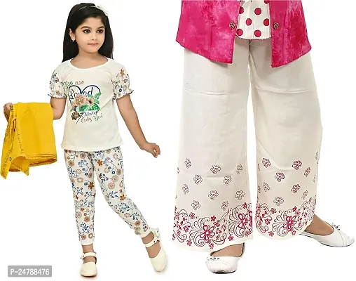 MEHZIN Girl's Polyester::Cotton Blend Text Print Casual Wear Top  Pant With Jacket And Top Trouser With Shrug (Pink,White  Yellow, 1-2 Years)-thumb5