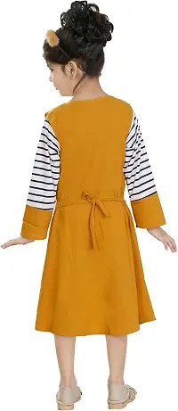 MEHZIN Girls Cotton Silk Calf Length Festive/Wedding Striped A- Line Dress (Yellow::White, 11-12 Years)-thumb2