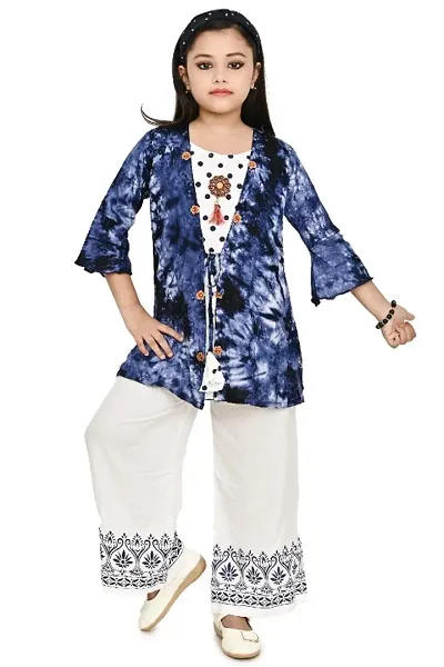 Girls Festive Party Kurta and Palazzo Set (Blue Pack of 1)