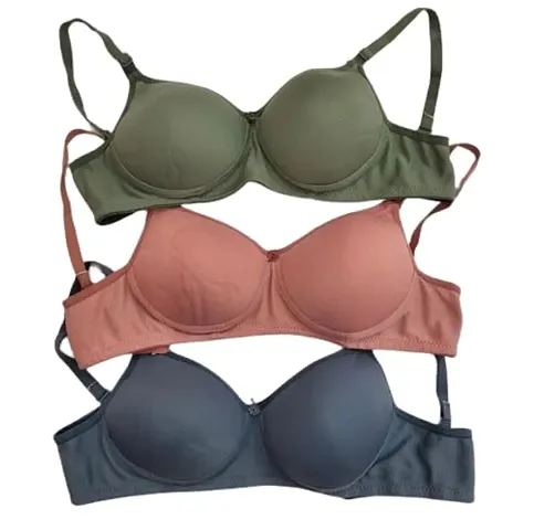 Women's Padded Non-Wired T-Shirt Lightly Padded Bra Multipack of 3