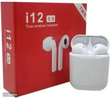 i12 tws wireless bluetooth earbuds Bluetooth Headset  (white, True Wireless)-thumb0