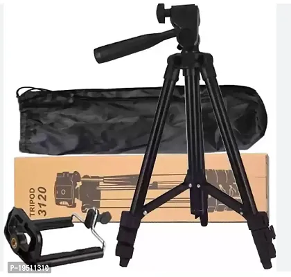 Tripod 3120 Smart Aluminium Adjustable Portable and Foldable Tripod Stand Clip (Black)-thumb0