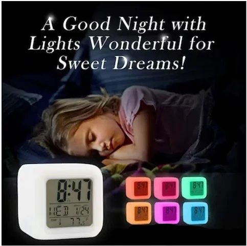 Smart Digital Alarm Clock with Automatic 7 Colour,Changing LED Digital Alarm Clock with Date and Time IME for Bedroom, Heavy Sleepers, Students