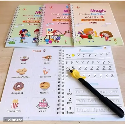 Magic book , Homeschool Supplies, Preschool workbook, Numbers  English  Drawing  Mathematics Auto Fade Pen  4 Books - 10 Riffile 1 Grip 1 pen Stationery-thumb0