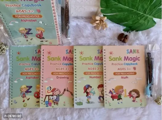 Magic book , Homeschool Supplies, Preschool workbook, Numbers  English  Drawing  Mathematics Auto Fade Pen  4 Books - 10 Riffile 1 Grip 1 pen Stationery-thumb2
