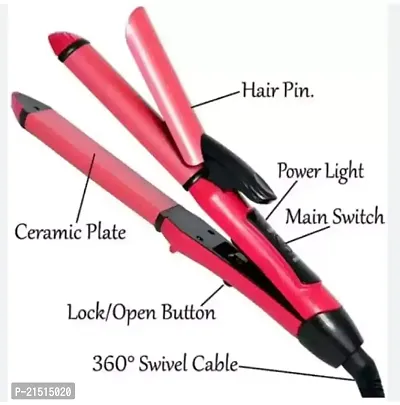 Straightener Machine NOVA NHC-2009 2IN1 Hair Straightener  Hair Curler pink rod-thumb3