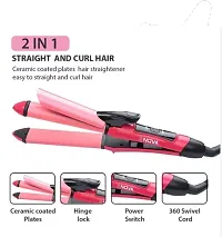 Straightener Machine NOVA NHC-2009 2IN1 Hair Straightener  Hair Curler pink rod-thumb1