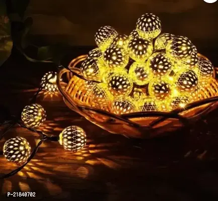 Small Ball Shape Golden Metal String Light Plug-in Mode with Rice Metal Fairy Lights for Home Decoration, Diwali christmas Outdoor, Indoor, Festival Fancy Seasonal Indoor String Lights-thumb3
