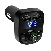 CAR X8 FM Transmitter Car Kit for Hands Free Call Receiver/Stereo Music Player/TF Card/Aux Mobile Connector and USB Mobile Charger for All Smartphones - (Black)-thumb1