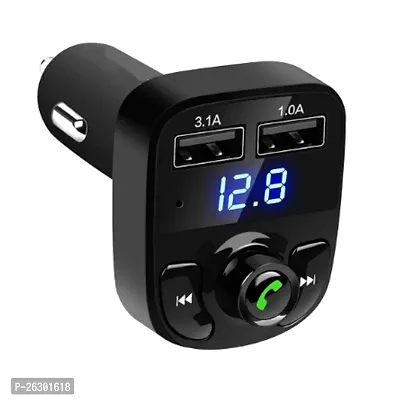 CAR X8 FM Transmitter Car Kit for Hands Free Call Receiver/Stereo Music Player/TF Card/Aux Mobile Connector and USB Mobile Charger for All Smartphones - (Black)-thumb2