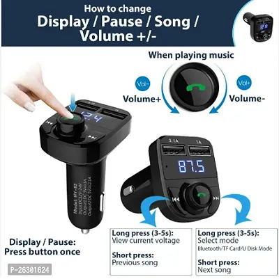 CAR X8 FM Transmitter Car Kit for Hands Free Call Receiver/Stereo Music Player/TF Card/Aux Mobile Connector and USB Mobile Charger for All Smartphones - (Black)-thumb3