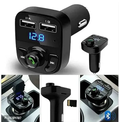 CAR X8 FM Transmitter Car Kit for Hands Free Call Receiver/Stereo Music Player/TF Card/Aux Mobile Connector and USB Mobile Charger for All Smartphones - (Black)-thumb3