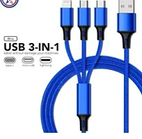 3 in 1 Charging Triple USB Cable Fast Charging Multi Pins for Android iPhone and Type C Mobile Charger-thumb2