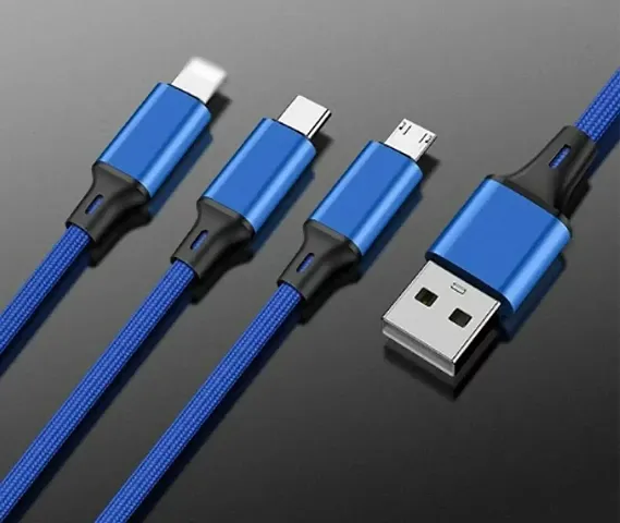 3 in 1 Charging Triple USB Cable Fast Charging Multi Pins for Android iPhone and Type C Mobile Charger