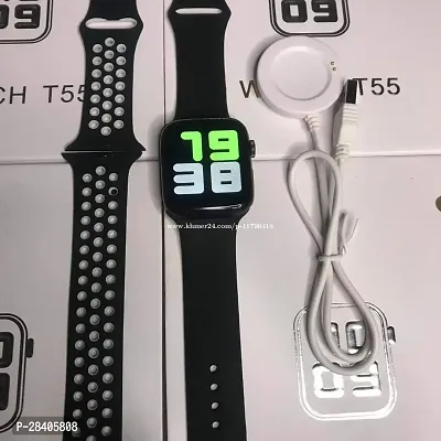 T55 Series 6 Bluetooth Smart watch with Dual Belts T55 (1 Smart Watch With 2 sets of Different Strap Color Black)-thumb0
