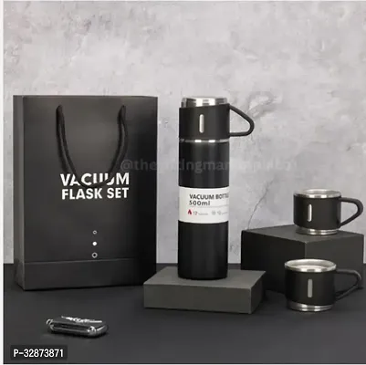 Stainless Steel Vacuum Flask and Flask Set 3 Steel Cups with Flask Combo Ideal Gift for Diwali and Birthday Gift Return Gift (Multicolour)-thumb0