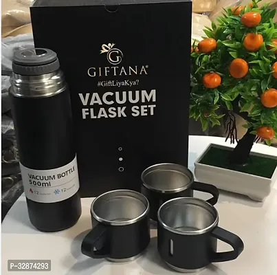 Stainless Steel Vacuum Flask and Flask Set 3 Steel Cups with Flask Combo Ideal Gift for Diwali and Birthday Gift Return Gift (Multicolour)-thumb0