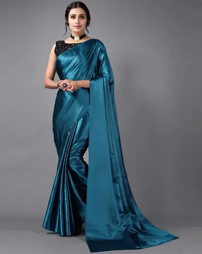 Attractive Satin Saree with Blouse piece 